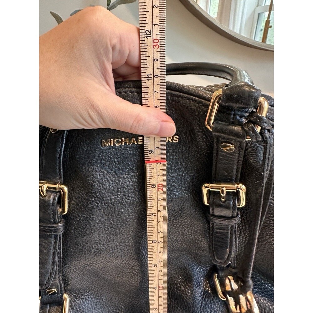 Michael Kors Bedford Black Pebbled Leather Satchel Crossbody Bag Gold Hardware - Picture 14 of 16